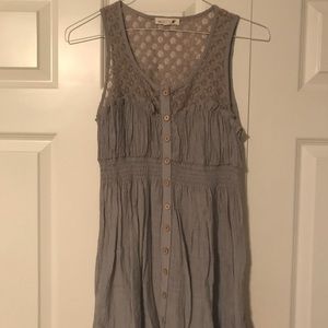 Grey linen mini dress with lace top